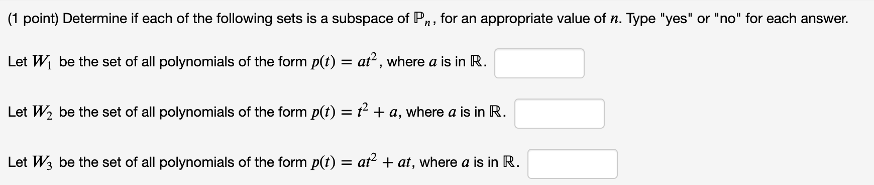 Solved (1 point) Determine if each of the following sets is | Chegg.com