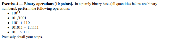 Solved Exercise 4 - Binary operations (10 points). In a | Chegg.com