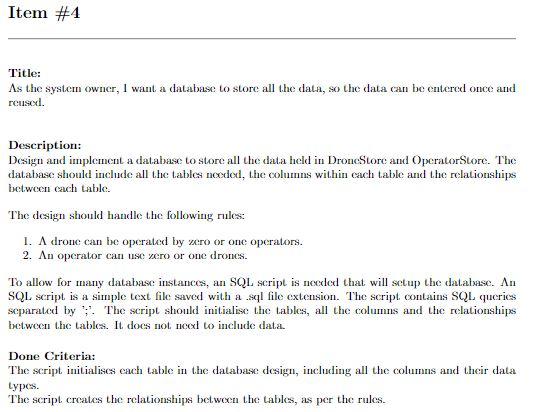 Item #4 Title: As the system owner, I want a database | Chegg.com