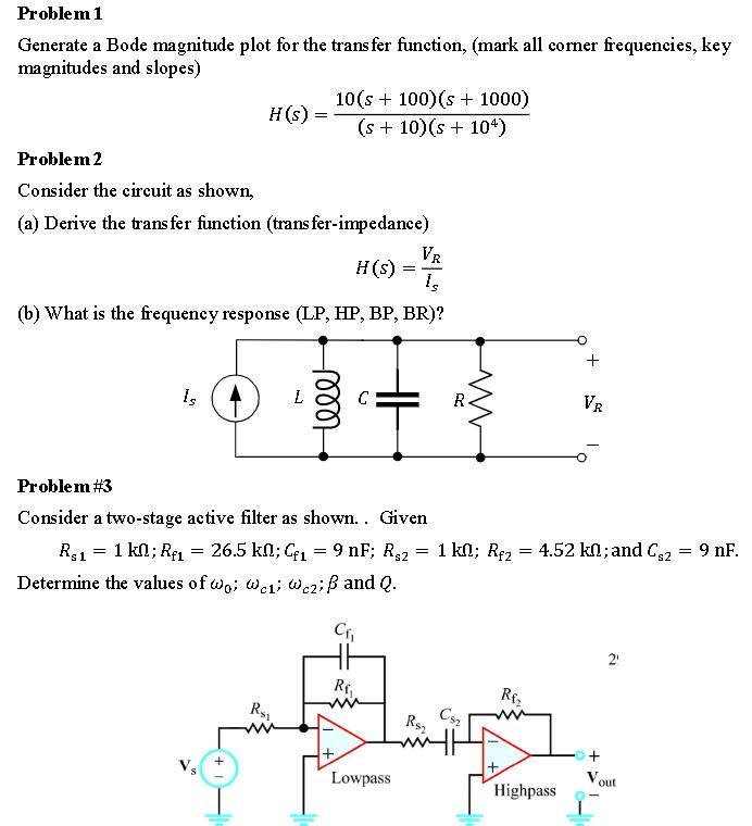 Solved Problem 1 Generate a Bode magnitude plot for the | Chegg.com