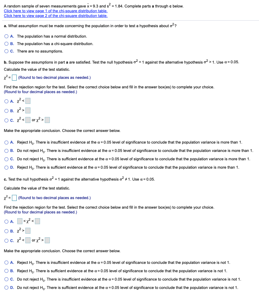 Solved A random sample of seven measurements gave x 9.3 and | Chegg.com
