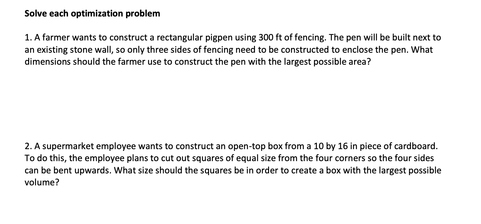 Solved Solve each optimization problem 1. A farmer wants to | Chegg.com