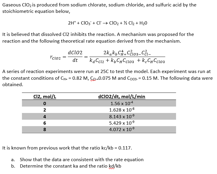 Solved Gaseous ClO2 is produced from sodium chlorate, sodium | Chegg.com