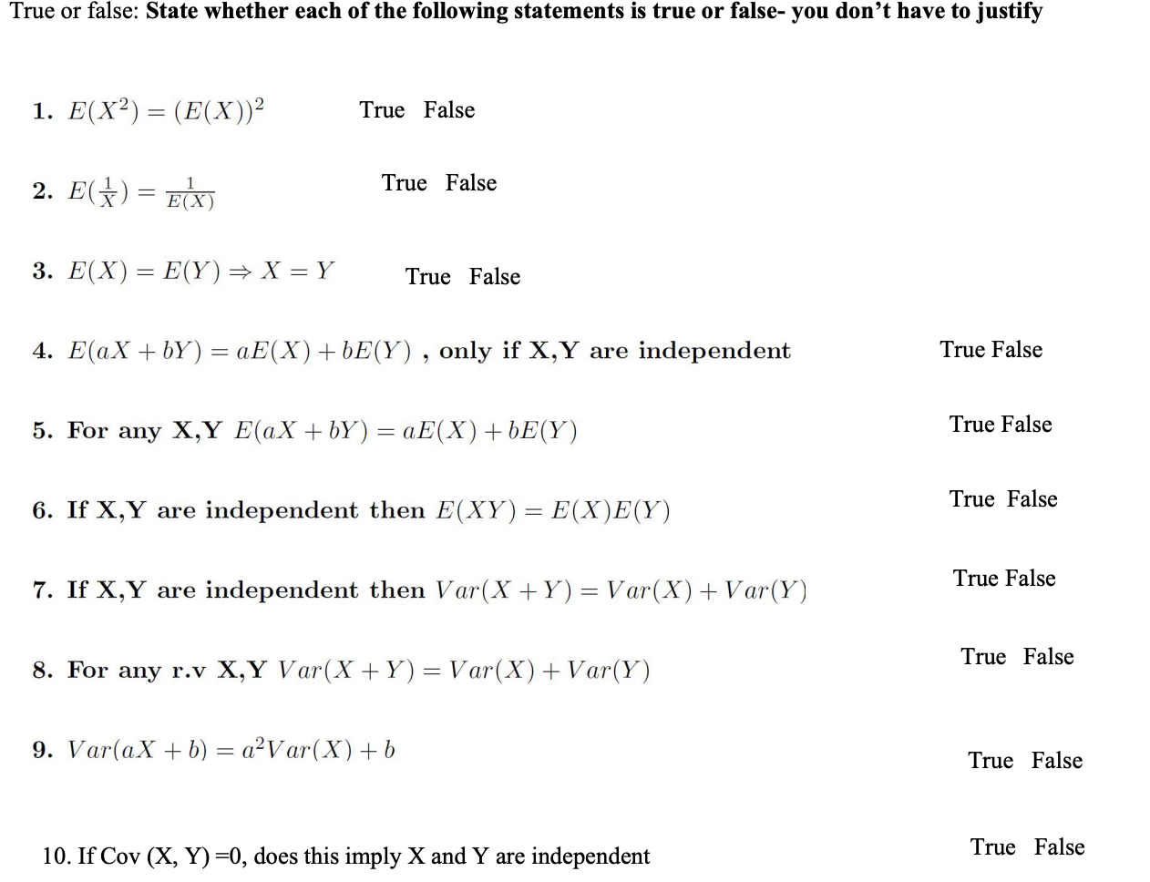 Solved True or false: State whether each of the following | Chegg.com