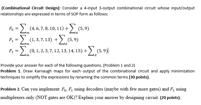 Solved (Combinational Circuit Design): Consider A 4-input | Chegg.com