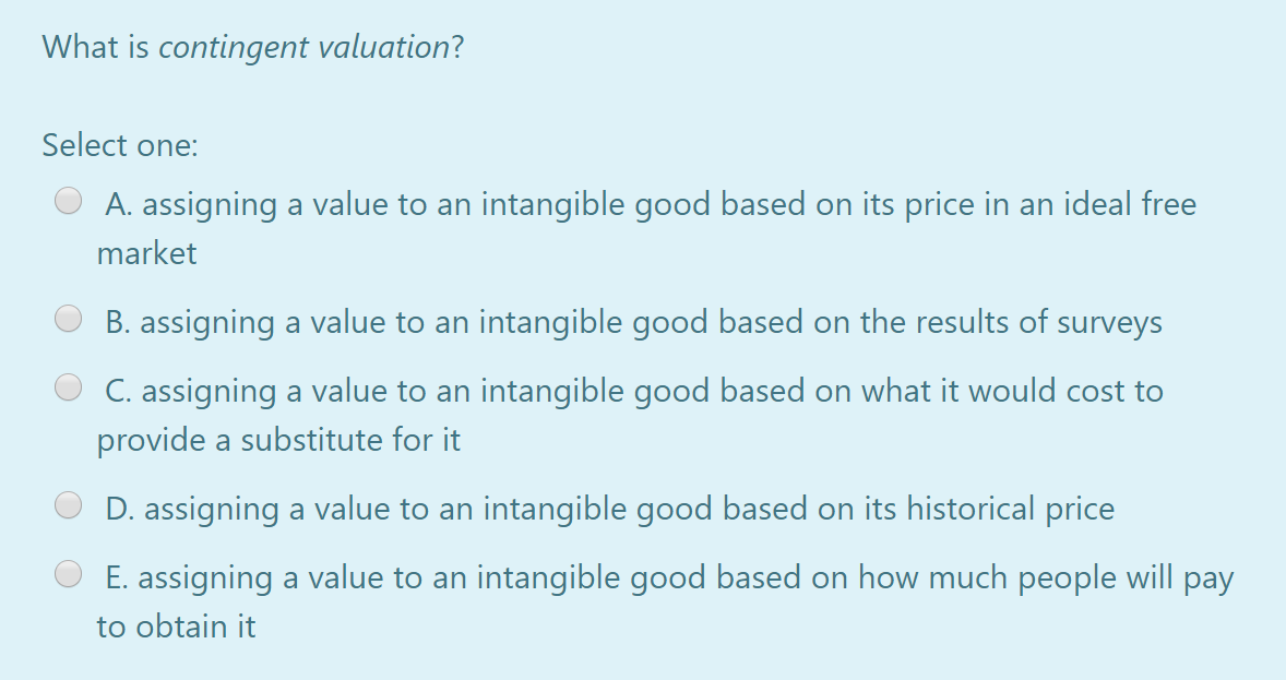 Solved What is contingent valuation? Select one: A. | Chegg.com