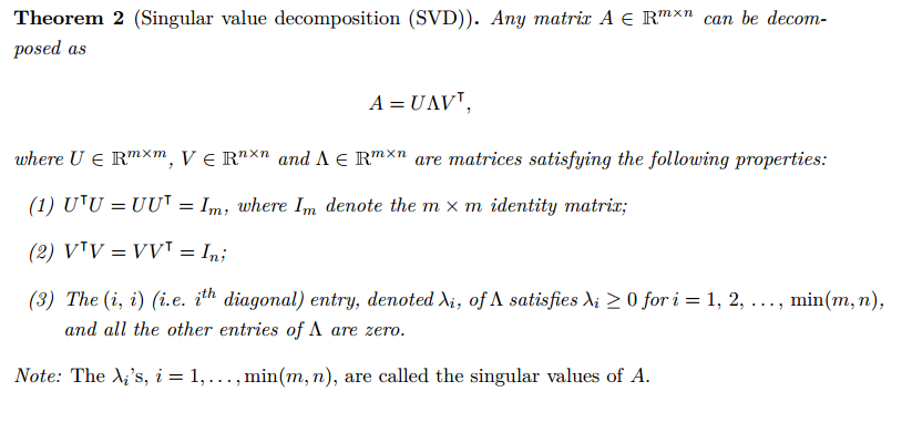 Theorem 2 (Singular Value Decomposition (SVD)). Any | Chegg.com