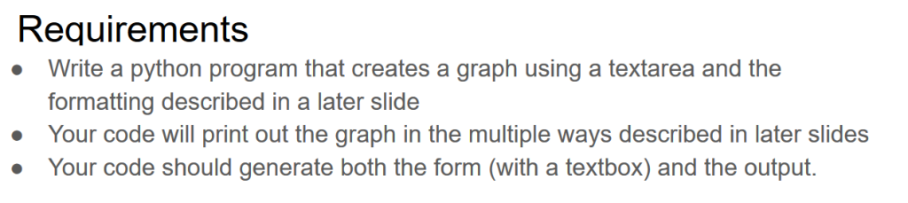 Requirements Write a python program that creates a | Chegg.com