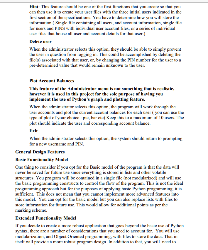 Solved The main functions of the ATM simulator may be | Chegg.com