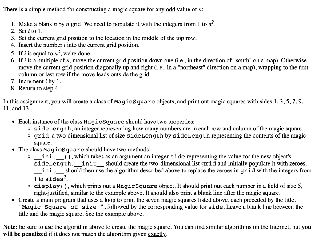 Solved There is a simple method for constructing a magic | Chegg.com