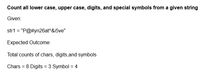 Solved Count all lower case, upper case, digits, and special | Chegg.com