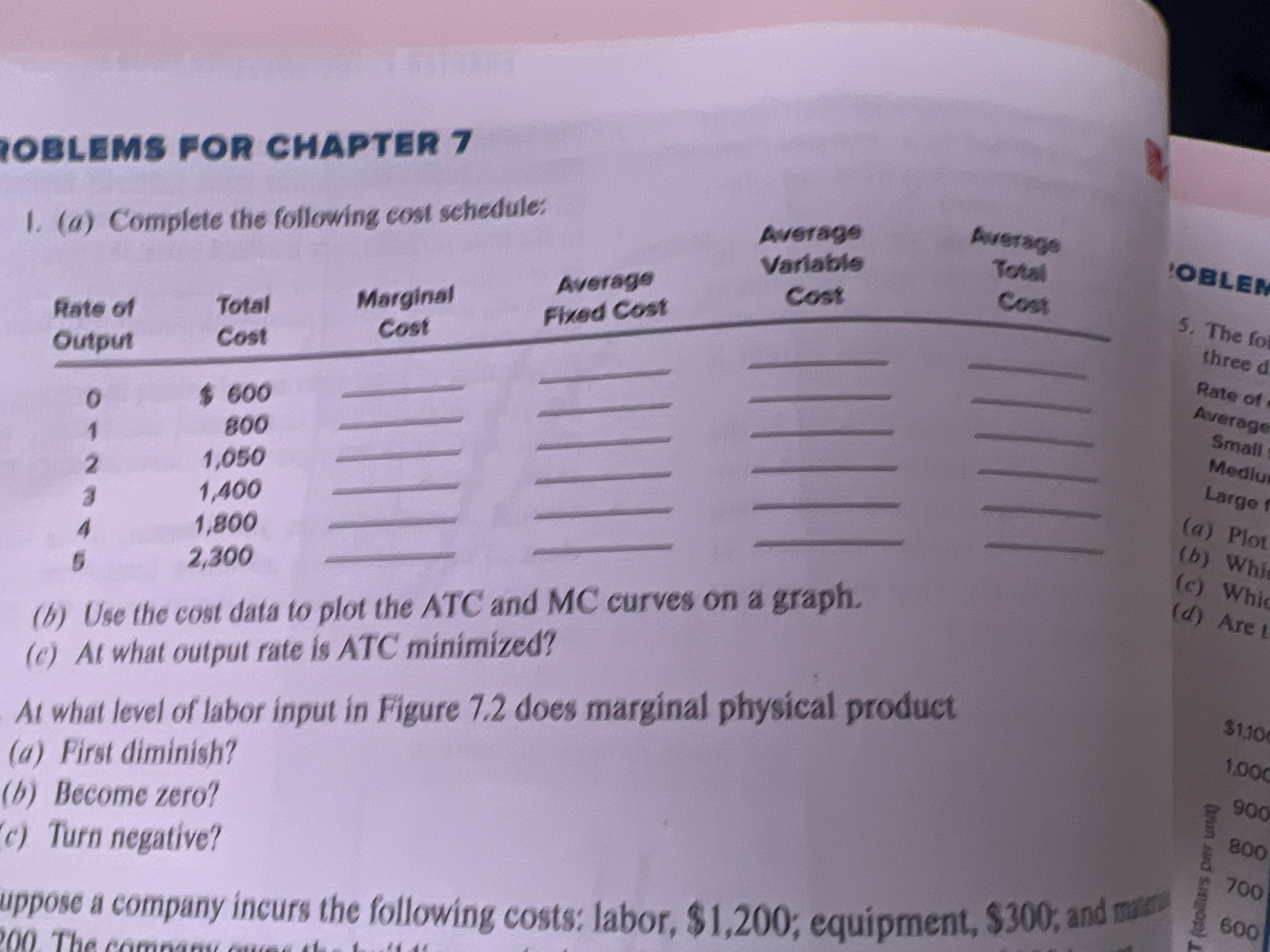 [Solved]: (a) TOBLEMS FOR CHAPTER 7 (b) Use The Cost Data To