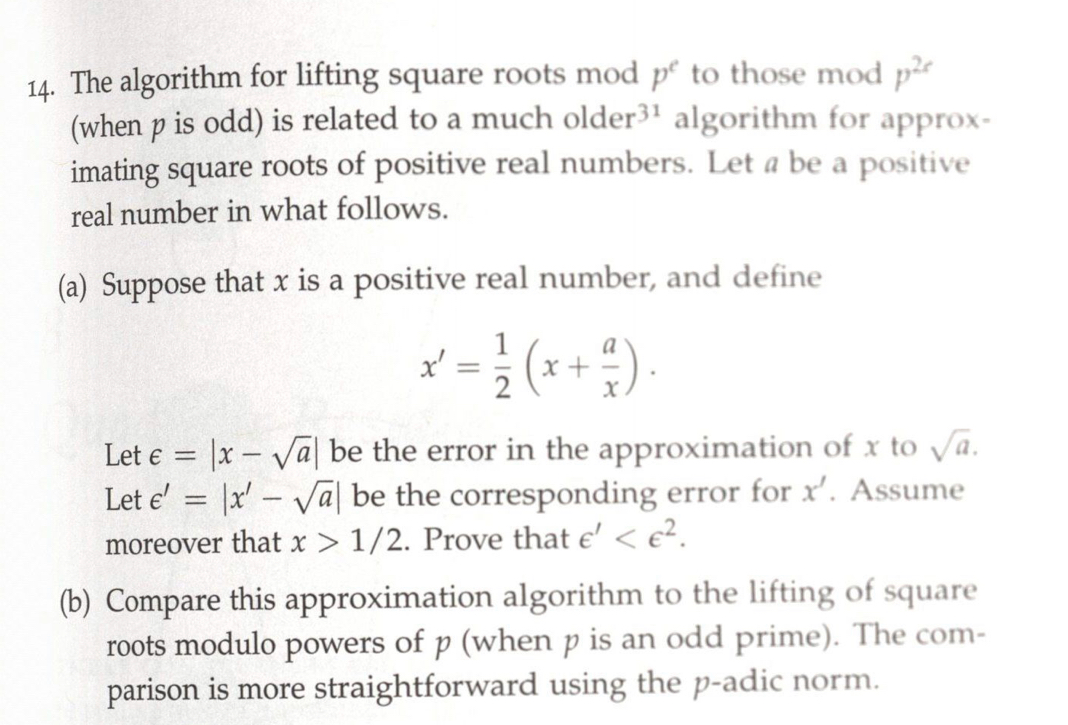 14. The algorithm for lifting square roots mod pe to | Chegg.com