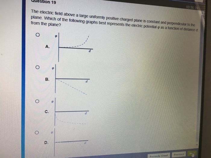 Solved uestion 19 00 56:39 The electric field above a large | Chegg.com