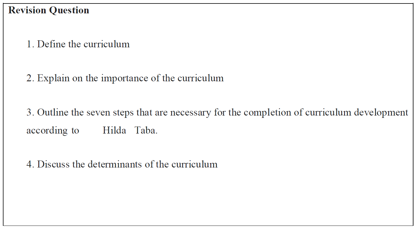 Solved Revision Question 1. Define the curriculum 2. Explain | Chegg.com