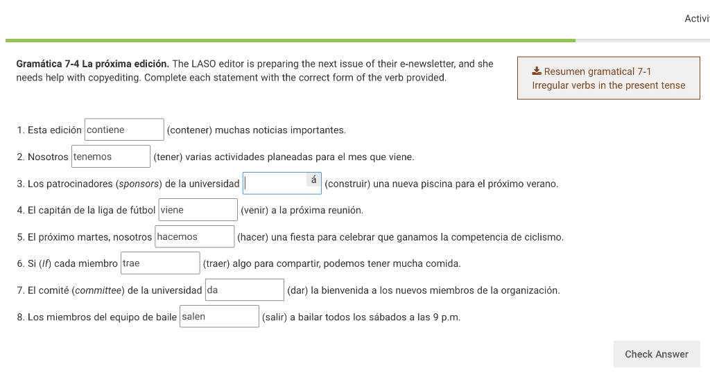 Gramática 7-4 La próxima edición. The LASO editor is | Chegg.com