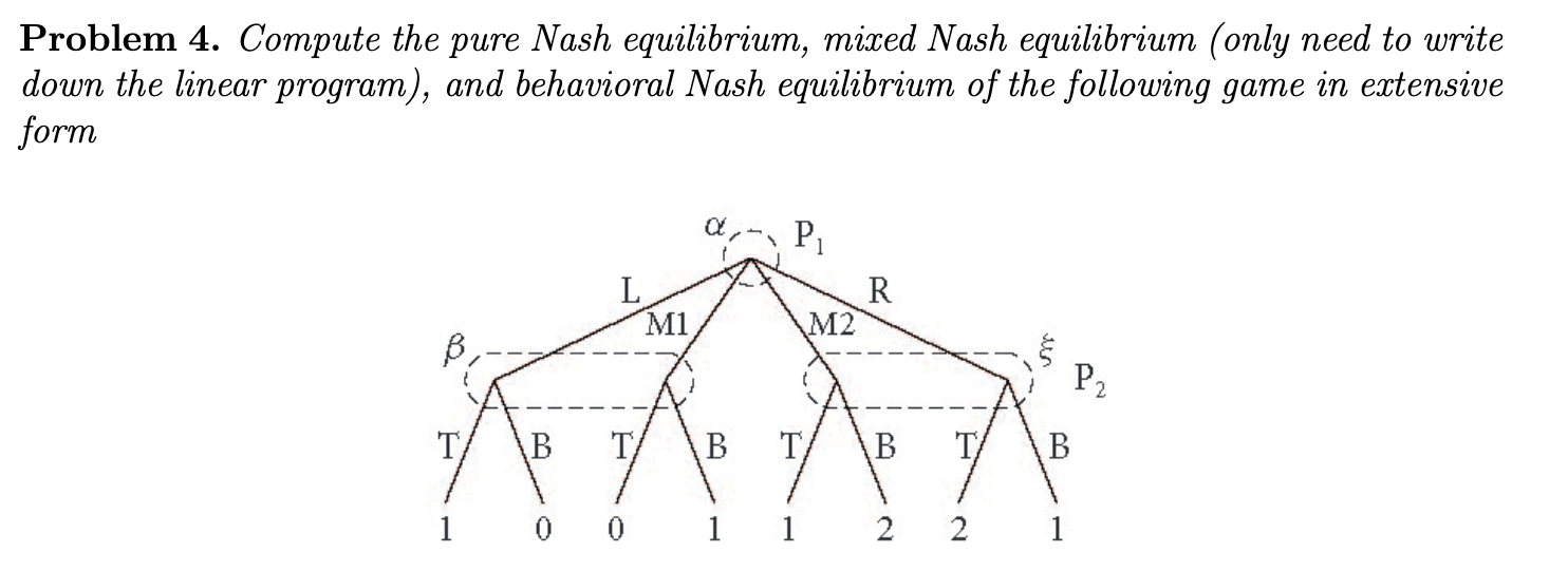 Problem 4. Compute the pure Nash equilibrium, mixed | Chegg.com