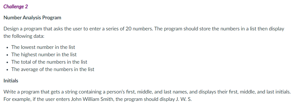 Solved Challenge 2 Number Analysis Program Design A Program 7952