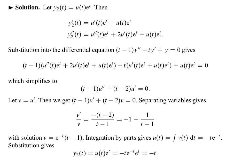 Solved > Solution. Let y2(t) - u(t)el. Then Substitution | Chegg.com