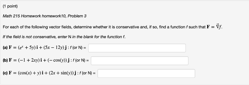 Solved 1 point) Math 215 Homework homework10, Problem 3 For | Chegg.com