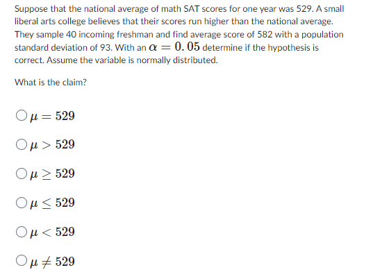 Solved Suppose that the national average of math SAT scores | Chegg.com