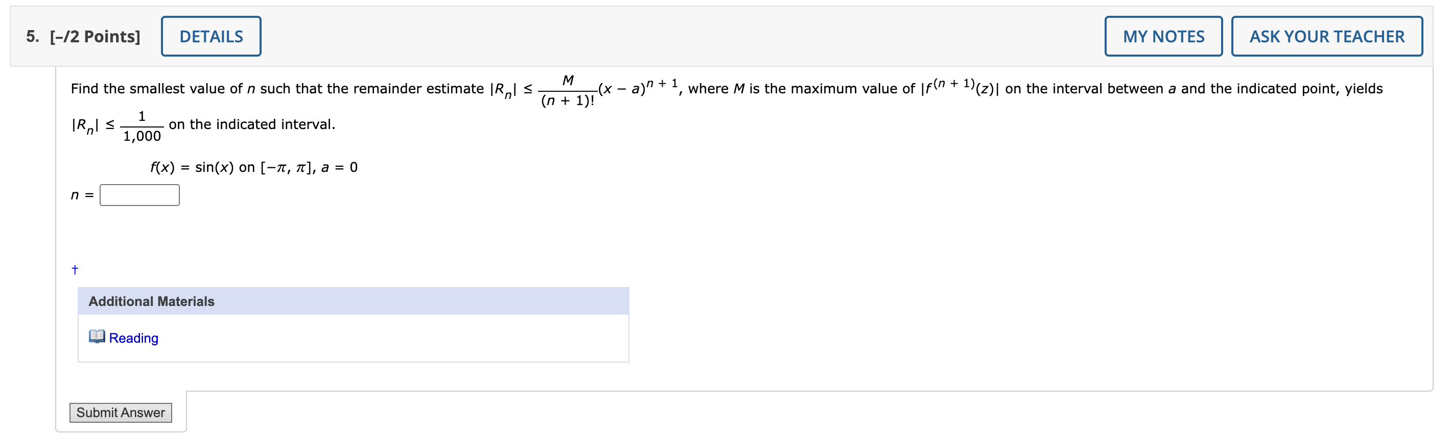 Solved [-/2 ﻿Points] |Rn|≤11,000 ﻿on the indicated | Chegg.com