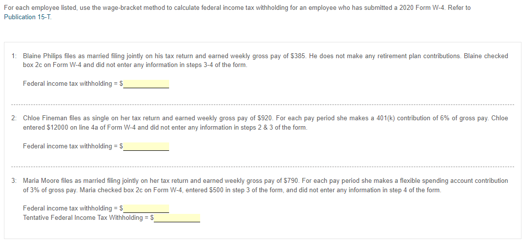 Or Each Employee Listed, Use The Wage-bracket Method | Chegg.com