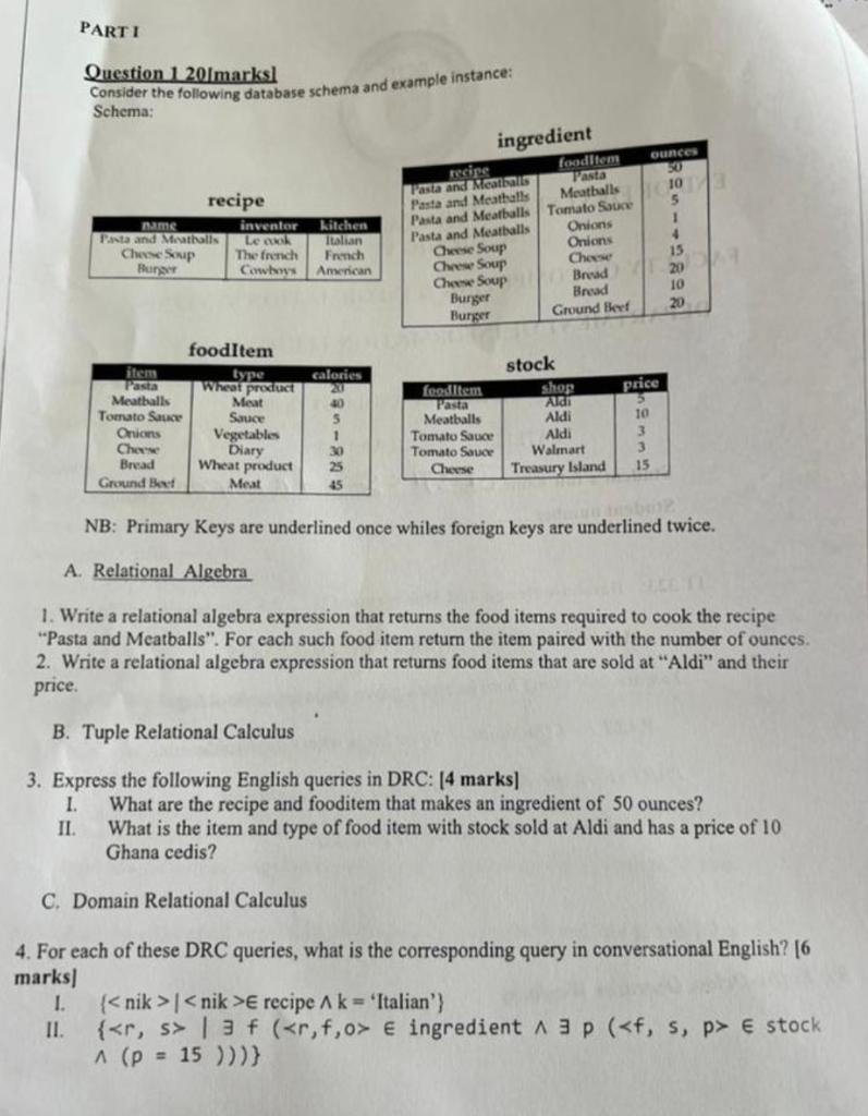 Solved Question 1 20Imarks] Consider the following database | Chegg.com