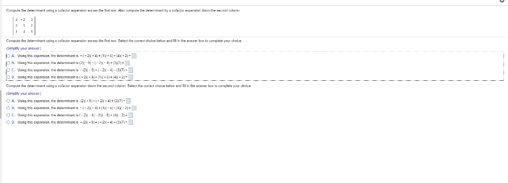 Solved Compute the determinant using a cofactor expansion Chegg