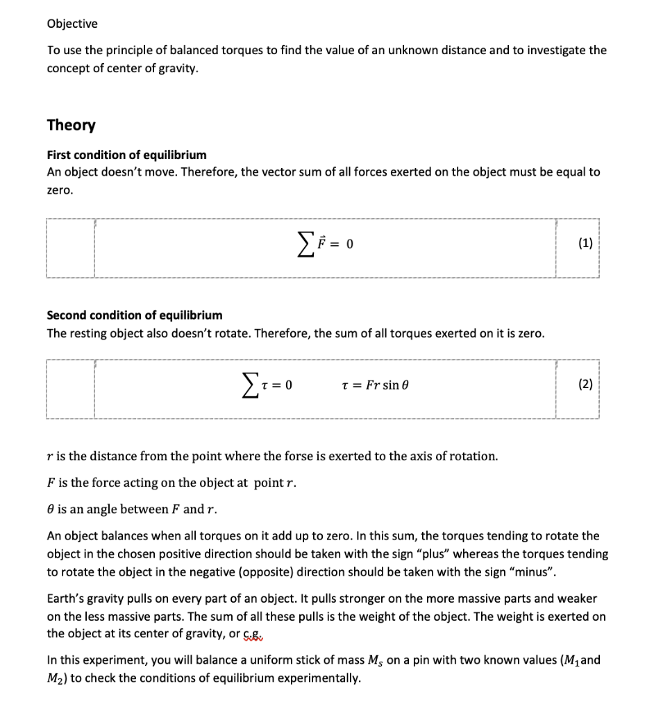 Solved Objective To use the principle of balanced torques to | Chegg.com