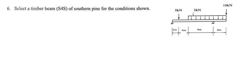 6. Select a timber beam (S4S) of southern pine for the conditions shown.
