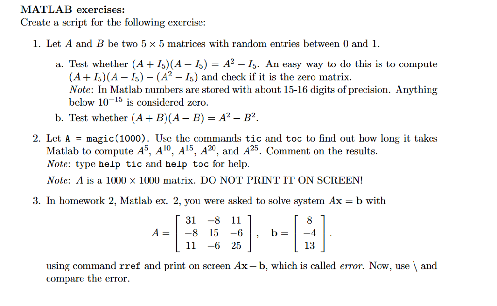 Solved MATLAB exercises Create a script for the following