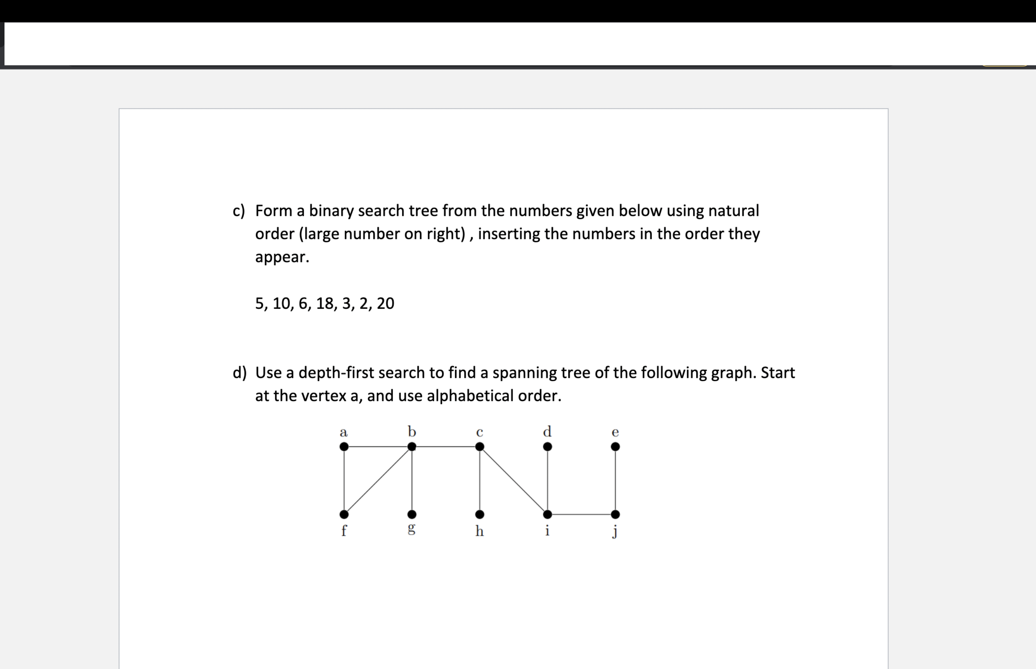 Solved c) Form a binary search tree from the numbers given | Chegg.com