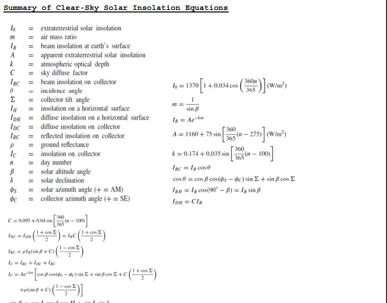 Question 2: Calculate the clear sky insolation on a | Chegg.com