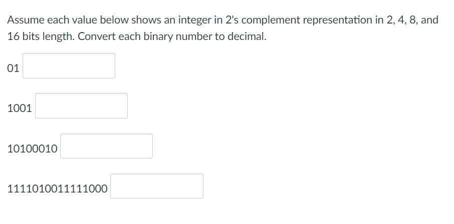 Solved Assume each value below shows an integer in 2's | Chegg.com
