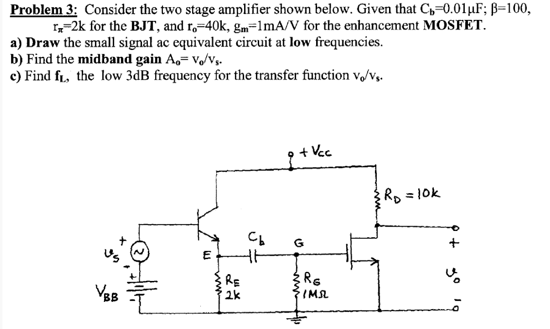 Solved Problem 3: Consider the two stage amplifier shown | Chegg.com