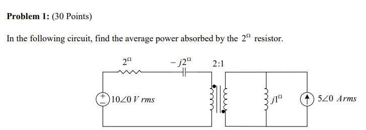 Solved In the following circuit, find the average power | Chegg.com