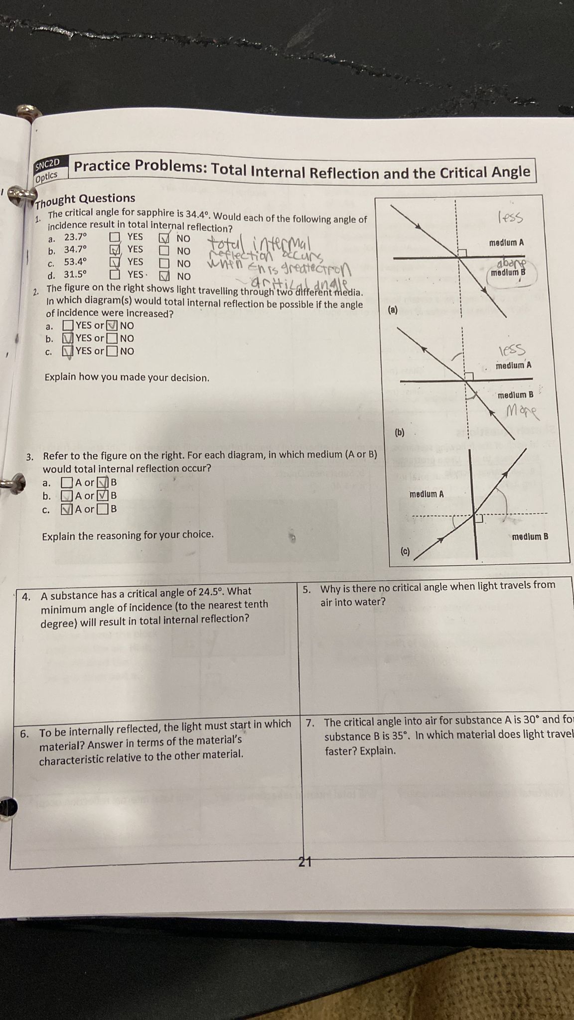 Total Internal Reflection Sample Problems Solved Practice Problems: Total Internal Reflection and the | Chegg.com