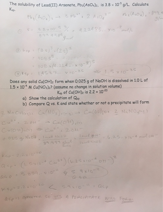 Solved The solubility of Lead(II) Arsenate, Pb_3(AsO_4)_2,
