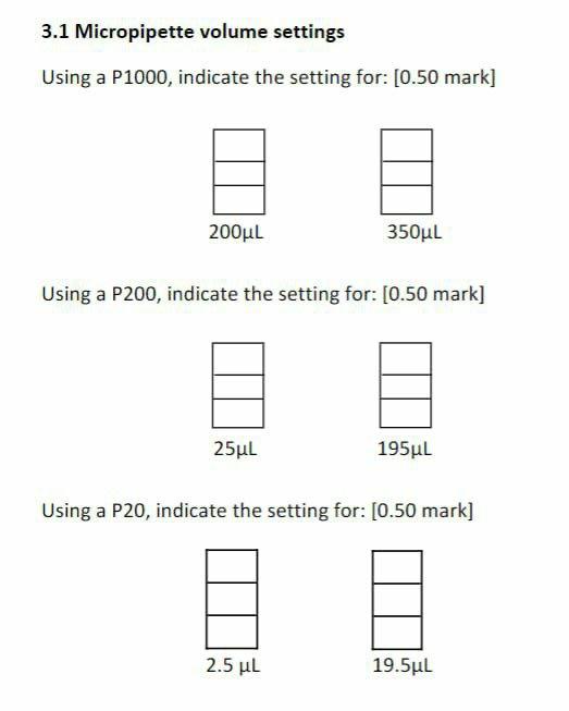 Solved 3.1 Micropipette volume settings Using a P1000,