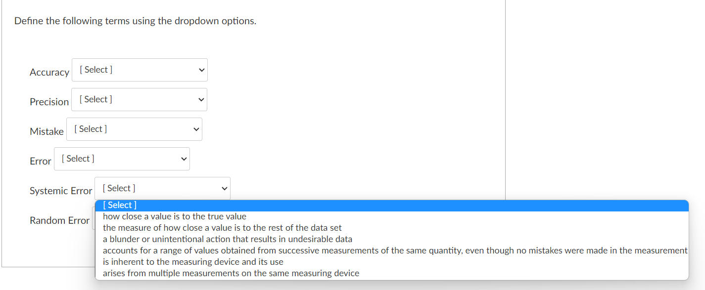 Solved Define the following terms using the dropdown