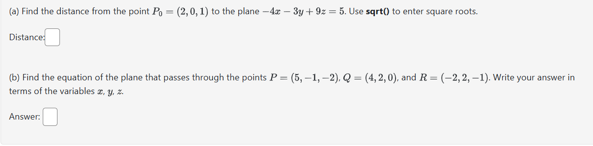 Solved (a) ﻿Find the distance from the point P0=(2,0,1) to | Chegg.com
