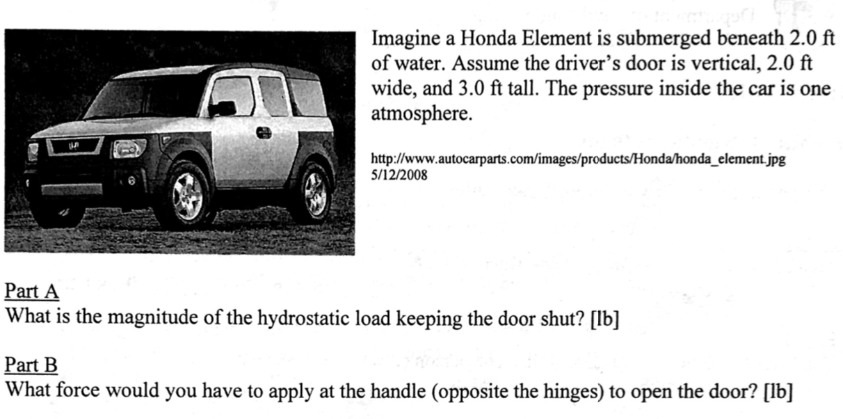 Solved Imagine A Honda Element Is Submerged Beneath 2 0 F
