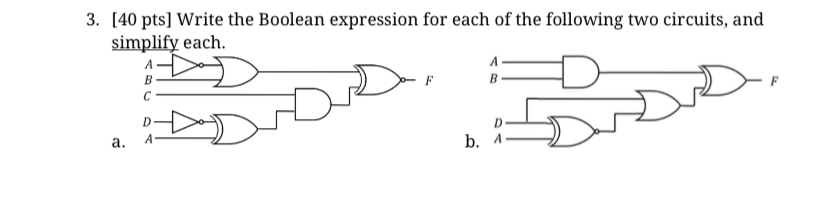 Solved 3. [40 pts] Write the Boolean expression for each of | Chegg.com