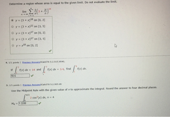 Solved Determine a region whose area is equal to the given | Chegg.com