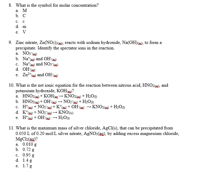 Solved 8. What is the symbol for molar concentration? a. M | Chegg.com