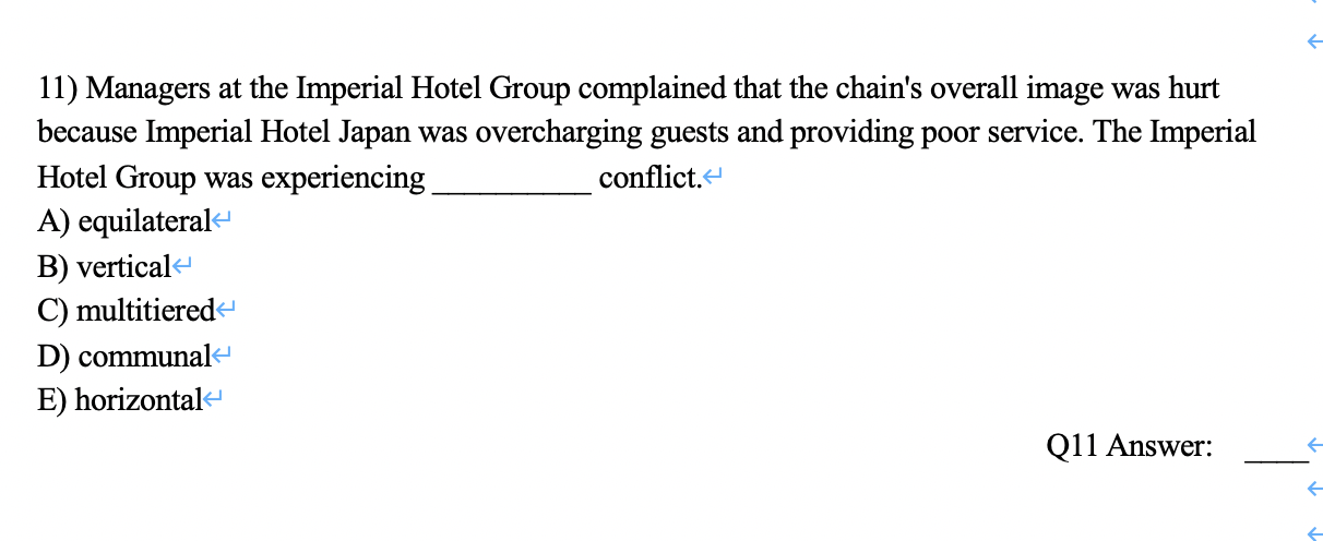 11) Managers at the Imperial Hotel Group complained that the chains overall image was hurt because Imperial Hotel Japan was