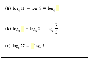 Solved (a) log, 11 + log, 9 = log, i 7 (b) log- log, 3 = | Chegg.com