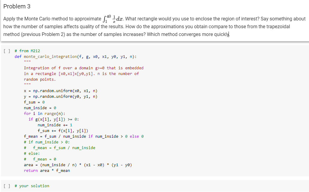 Solved Problem 3 Apply the Monte Carlo method to approximate | Chegg.com