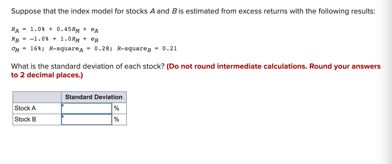 Solved Suppose That The Index Model For Stocks A And B Is | Chegg.com